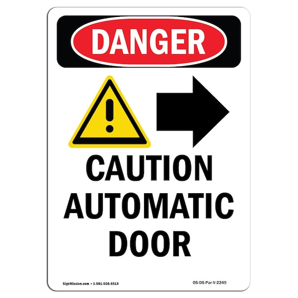 Safety Sign, OSHA Danger, 5" Height, Caution Automatic, Portrait, DS-D-35-V-2249-10PK